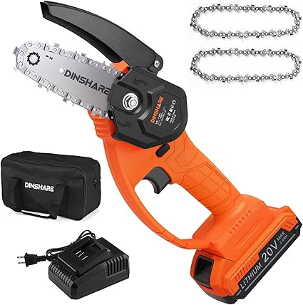 チェーンソー 充電式 電動チェーンソー コードレス DINSHARE 小型チェーンソー 20V 木工切断 枝切り 庭木剪定 草刈り 薪作り  チェーン刃3個付き 剪定ばさみ ミニ4インチ 小型軽量 片手 日本語取扱説明書 JC-6001